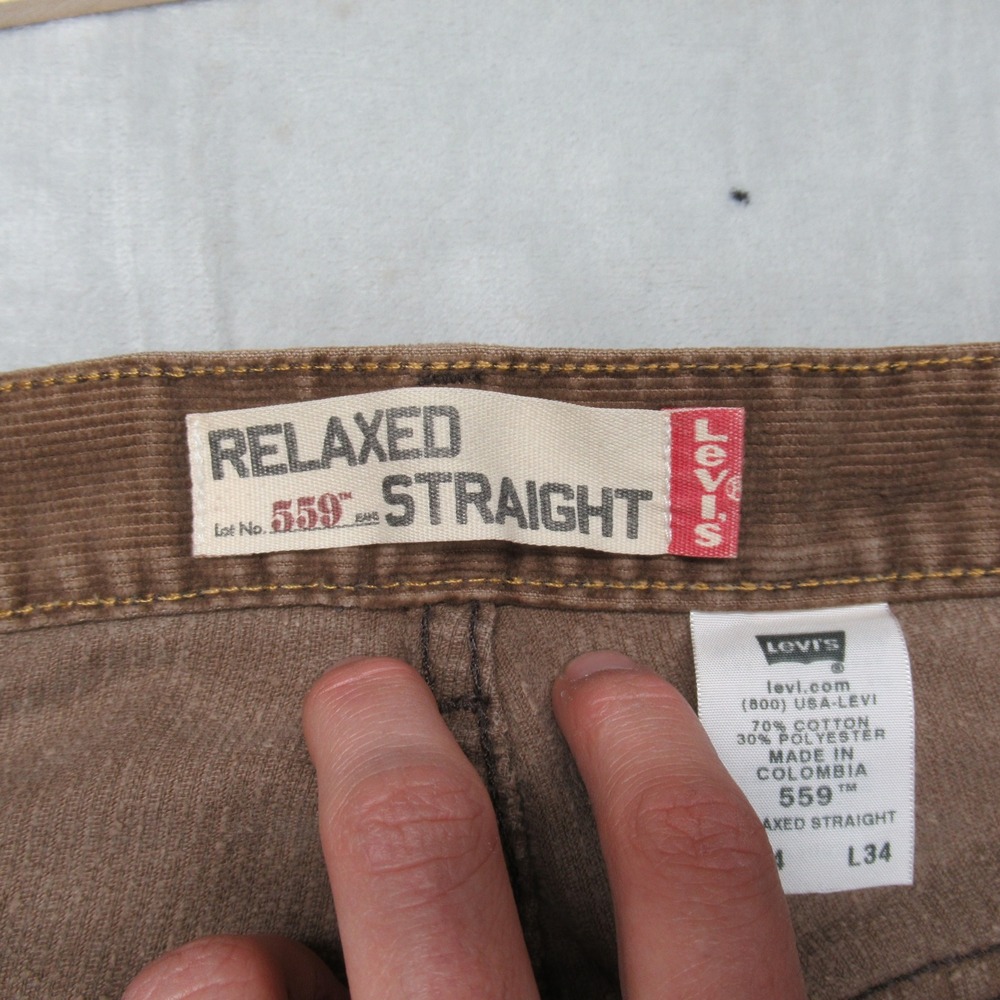 Levis 559 Baggy Pants Mens 34x32 Brown Corduroy Relaxed Fit Straight‎ Leg VTG - Picture 12 of 13